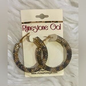 BRAND NEW WITH TAGS Leopard Crystal Rhinestone Hoop Earrings – 2.5"